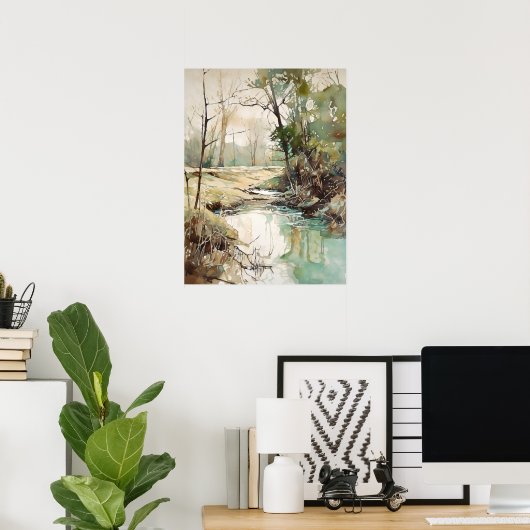 Forest River Waterverf schilderij Poster (Thuiskantoor)