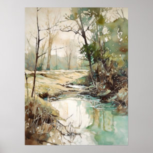Forest River Waterverf schilderij Poster