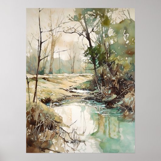 Forest River Waterverf schilderij Poster (Voorkant)