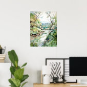 Forest River Waterverf schilderij Poster (Thuiskantoor)