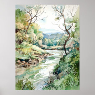 Forest River Waterverf schilderij Poster