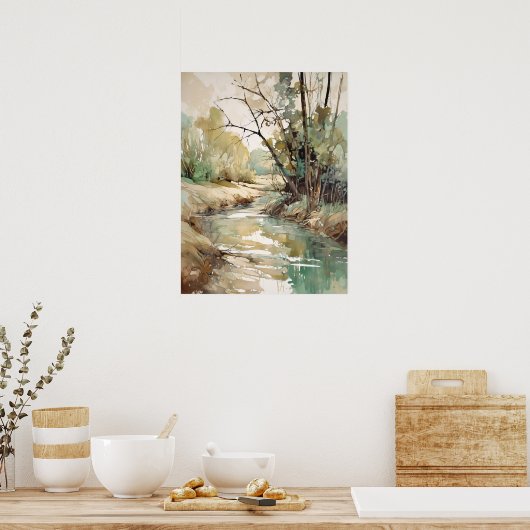 Forest River Waterverf schilderij Poster (Keuken)