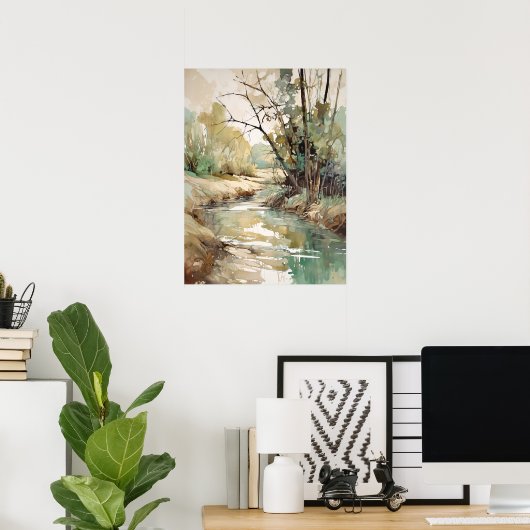 Forest River Waterverf schilderij Poster (Thuiskantoor)