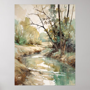 Forest River Waterverf schilderij Poster
