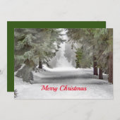 Forest Road Snow Pine Trees Foto Kerst Flat Feestdagenkaart (Voorkant / Achterkant)