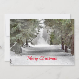 Forest Road Snow Pine Trees Foto Kerst Flat Feestdagenkaart
