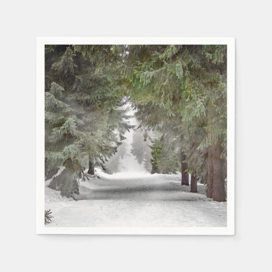 Forest Road Snow Pine Trees Foto Servet (Voorkant)