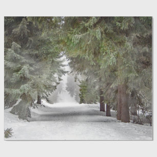 Forest Road Snow Pine Trees Photo Cadeaupapier