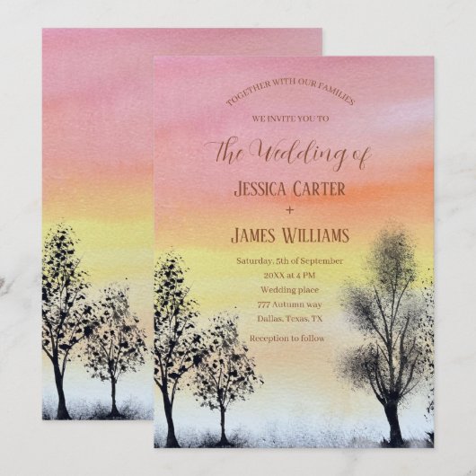 Forest Rustic Herfst Herfst Woodland Wedding Kaart (Voorkant / Achterkant)