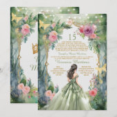 Forest Sage Green Princess Spaans 15 Mis Quince Kaart (Voorkant / Achterkant)