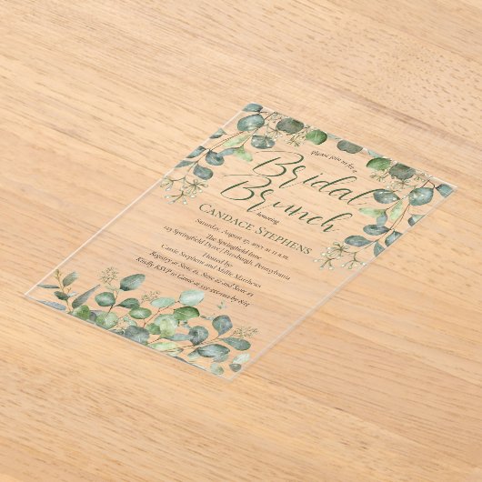 Forest Sage Green Seeed Eucalyptus Vrijgezellenfee Acryl Uitnodigingen (Laagn)