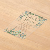 Forest Sage Green Seeed Eucalyptus Vrijgezellenfee Acryl Uitnodigingen (Laagn)