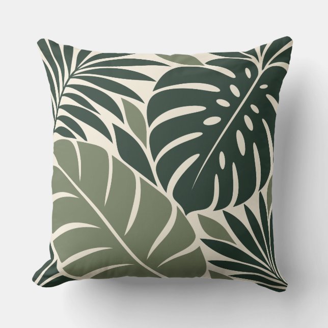 Forest Sage Tropical Leaf Silhouette Kussen (Voorkant)
