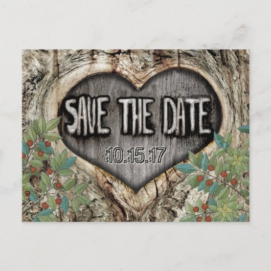 Forest Save the Date Heart Knot in de kofferbak Aankondigingskaart (Voorkant)