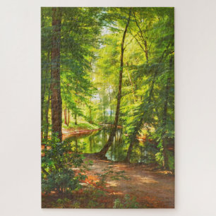 Forest Scene Man Gevist van Boat Dansk 1885 Legpuzzel