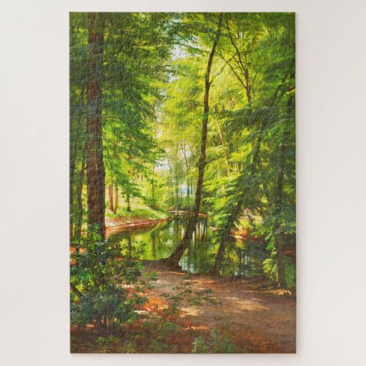 Forest Scene Man Gevist van Boat Dansk 1885 Legpuzzel (Verticaal)