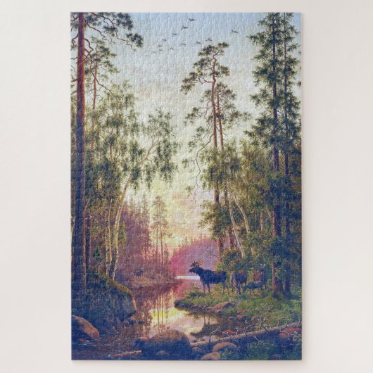 Forest Scene with Bull and Koe Moose Carl Bøgh Legpuzzel (Verticaal)