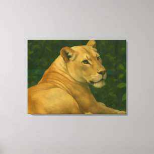 Forest Sentinel - Rustende leeuwin in gouden licht Canvas Afdruk