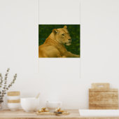 Forest Sentinel - Rustende leeuwin in gouden licht Poster (Keuken)