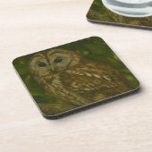 Forest Sentinel - Tawny Owl Wildlife Art Bier Onderzetter (Linkerzijde)