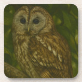 Forest Sentinel - Tawny Owl Wildlife Art Bier Onderzetter (Voorkant)