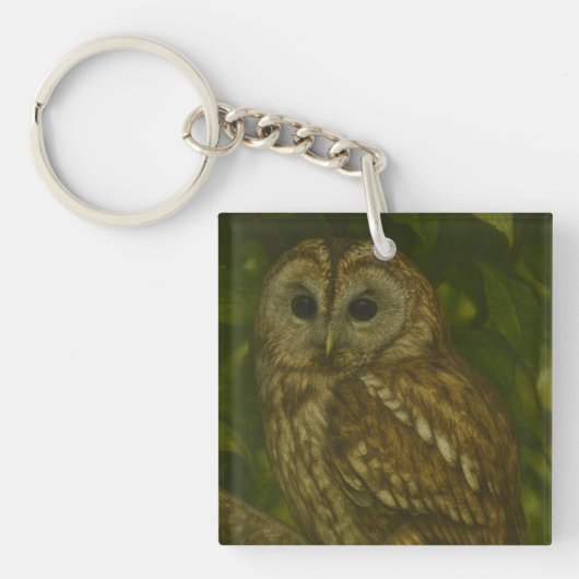 Forest Sentinel - Tawny Owl Wildlife Art Sleutelhanger (voorkant)