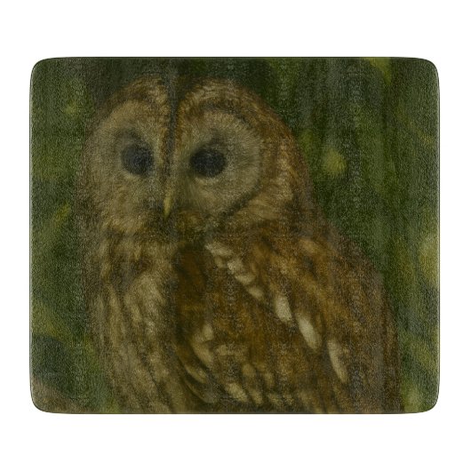 Forest Sentinel - Tawny Owl Wildlife Art Snijplank (Voorkant)