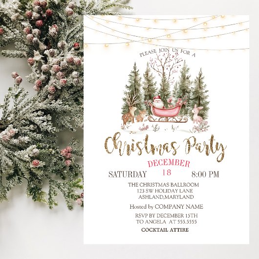 Forest, Sleigh, Lights Gold Christmas Company Kaart