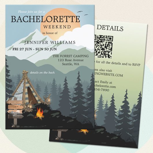 Forest Spa Camping Bachelorette Weekend Invitation Kaart