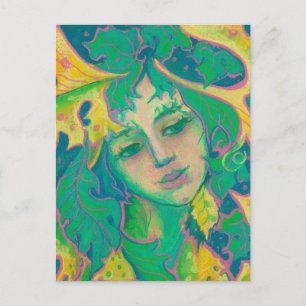 Forest Spirit, Surreal Fantasy Portrait Green Folk Briefkaart