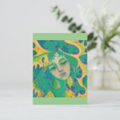 Forest Spirit, Surreal Fantasy Portrait Green Folk Briefkaart (Staand voorkant)
