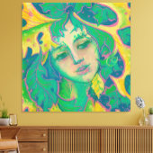 Forest Spirit, Surreal Fantasy Portrait Green Folk Canvas Afdruk (Insitu (Woonkamer))