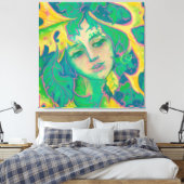 Forest Spirit, Surreal Fantasy Portrait Green Folk Canvas Afdruk (Insitu (Slaapkamer))