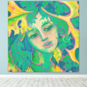 Forest Spirit, Surreal Fantasy Portrait Green Folk Canvas Afdruk (Insitu (Houten vloer))