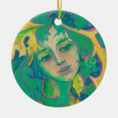 Forest Spirit, Surreal Fantasy Portrait Green Folk Keramisch Ornament (Voorkant)