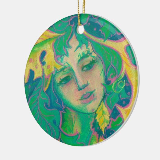 Forest Spirit, Surreal Fantasy Portrait Green Folk Keramisch Ornament (Links)