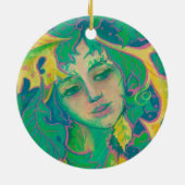 Forest Spirit, Surreal Fantasy Portrait Green Folk Keramisch Ornament (Achterkant)