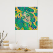 Forest Spirit, Surreal Fantasy Portrait Green Folk Poster (Keuken)