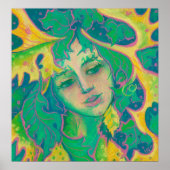 Forest Spirit, Surreal Fantasy Portrait Green Folk Poster (Voorkant)