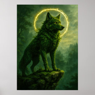 Forest Spirit Wolf met gloeiende Halo Fantasy Poster