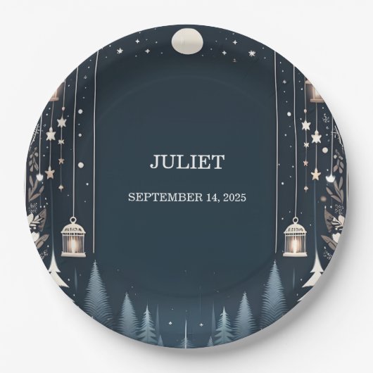 Forest Stars Sneeuw Helder Winter Vrijgezellenfees Papieren Bordje (Voorkant)