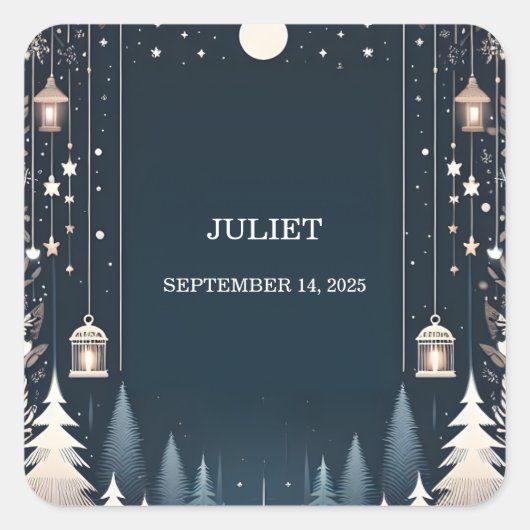 Forest Stars Sneeuw Helder Winter Vrijgezellenfees Vierkante Sticker (Voorkant)