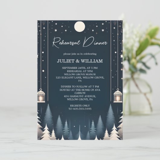 Forest Stars Sneeuw Heldere Winter Repetitie Diner Kaart (Staand voorkant)