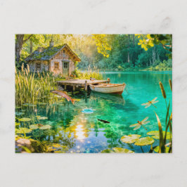 Forest Stream Cottage with Ducks, piere and Dock A Briefkaart