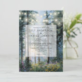 Forest String Lights Floral QR Code Wedding Kaart (Staand voorkant)