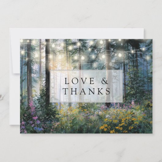 Forest String Lights Floral Rustic Wedding Photo Bedankkaart (Voorkant)