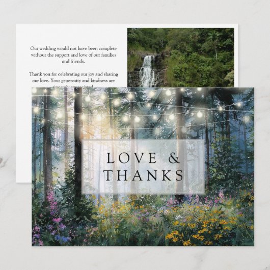 Forest String Lights Floral Rustic Wedding Photo Bedankkaart (Voorkant / Achterkant)