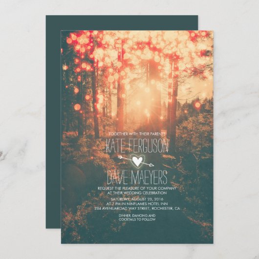 Forest String Lights Natuur geïnspireerde bruiloft Kaart (Voorkant / Achterkant)