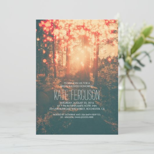 Forest String Lights Rustiek Vrijgezellenfeest Kaart (Staand voorkant)