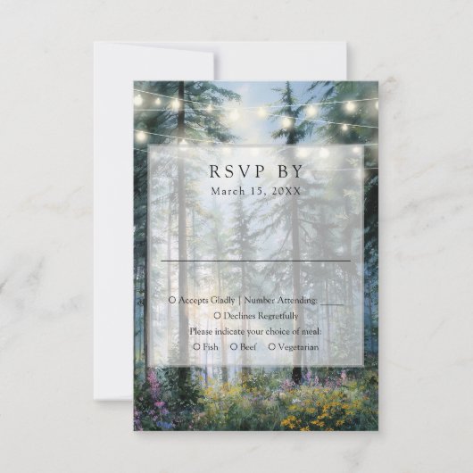 Forest String Lights Wildflowers Floral Wedding RSVP Kaartje (Voorkant)